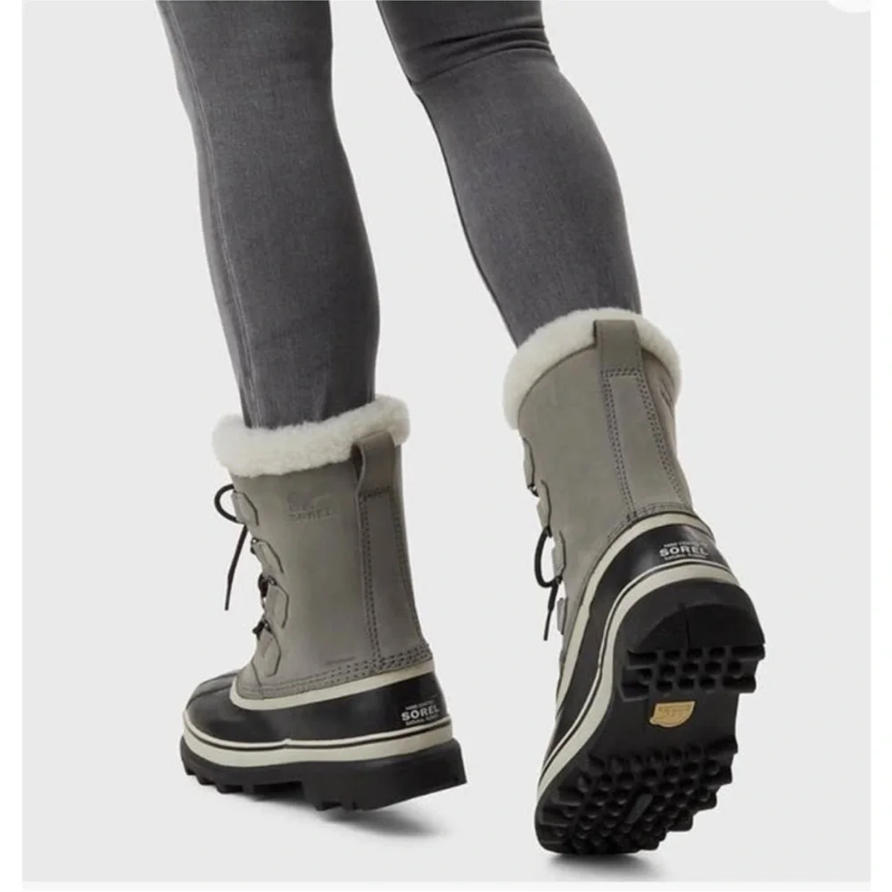 Sorel Caribou Waterproof Winter Boots Grey Stone Nubuck Snow Size 7 EU 38